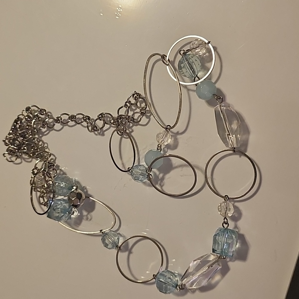 Silver Tone and Blue Beaded Necklace